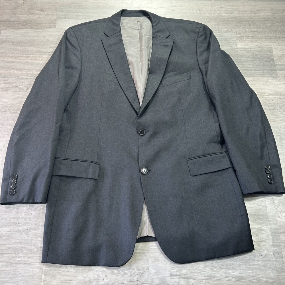 Hugo Boss Suit Jacket Mens 44L Gray Super 100 Virgin Wool 2 Button Dress